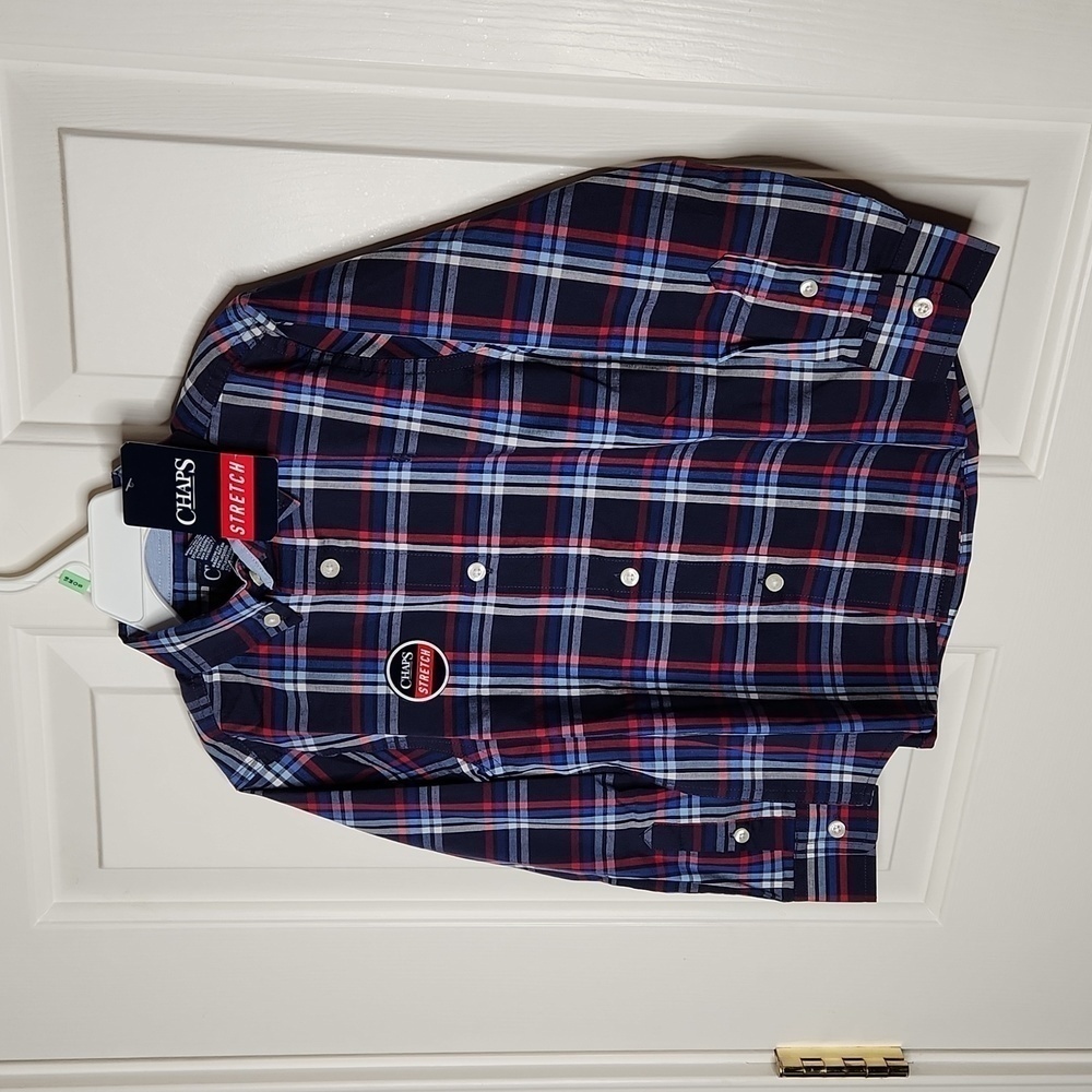 CHAPS Navy Plaid Button Down Shirt Size XXS 4/5 NWT - Picture 3 of 8